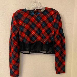 ASOS Red/Black Plaid Corset Style Woman’s Crop Top Size: 8 Preloved